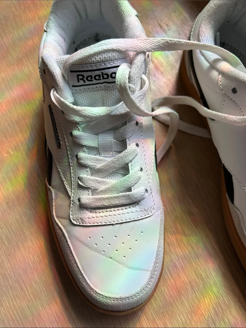 Reebok White Sneakers with Black Stripe and Gum Sole